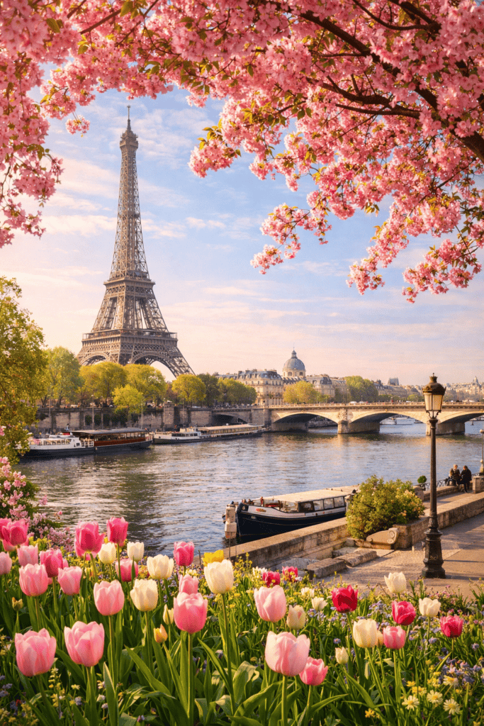 Best time to travel to Europe in spring with mild weather and blooming landscapes”