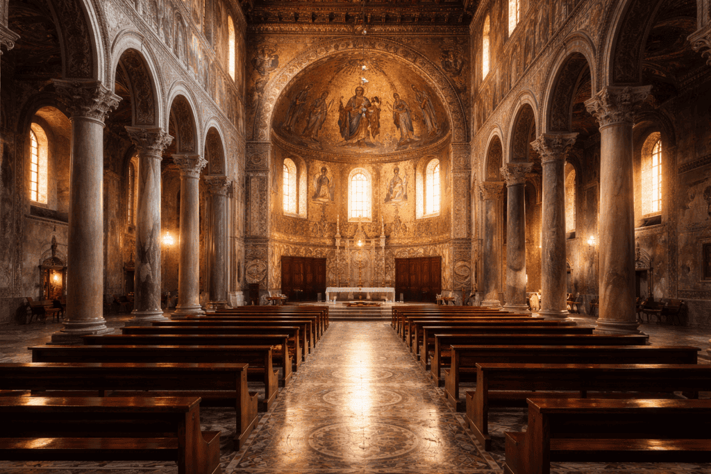 old Roman basillica interior for post on biblical tours