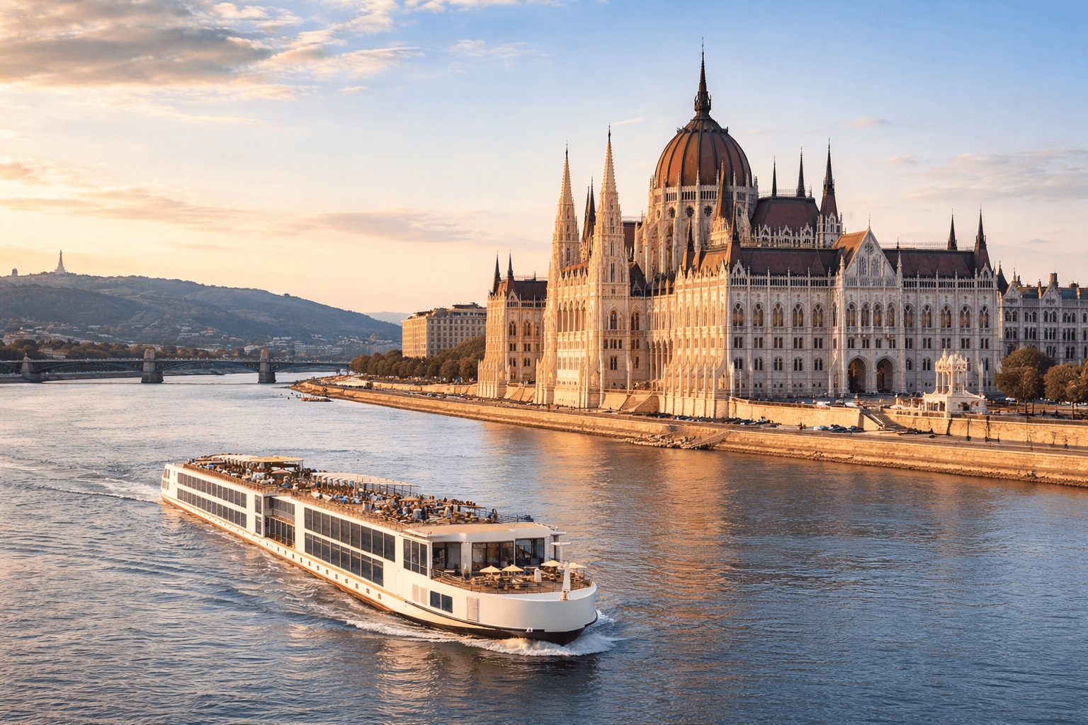 Budapest Parliament building along the Danube River viewed from a river cruise ship, a highlight on the best river cruise for first-time cruisers exploring Europe.