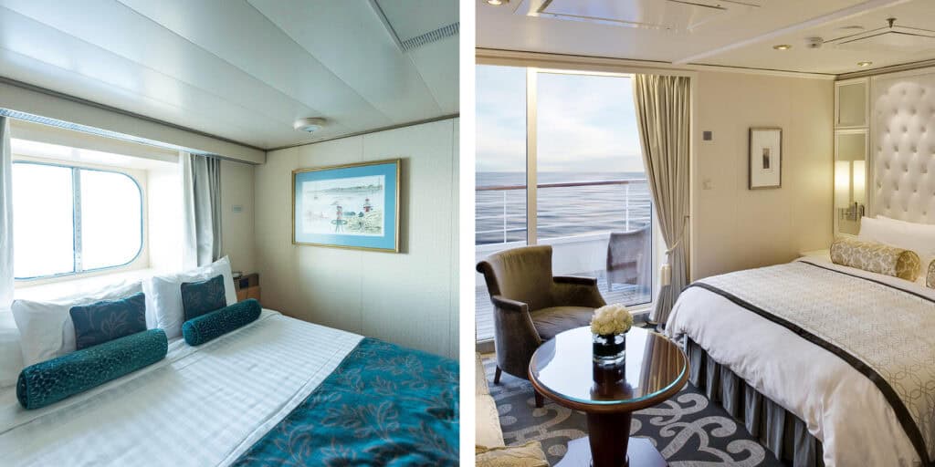 cruise ship balcony cabin with ocean view often chosen by first-time cruisers