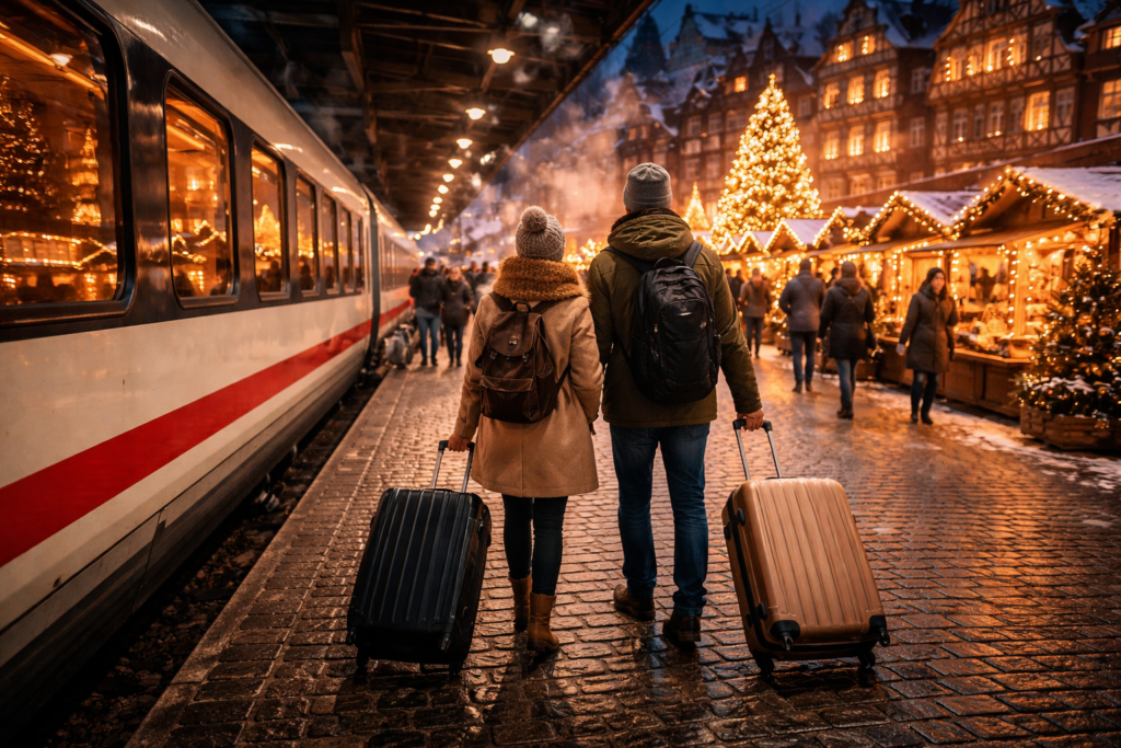traveling between European Christmas markets with luggage DIY trip