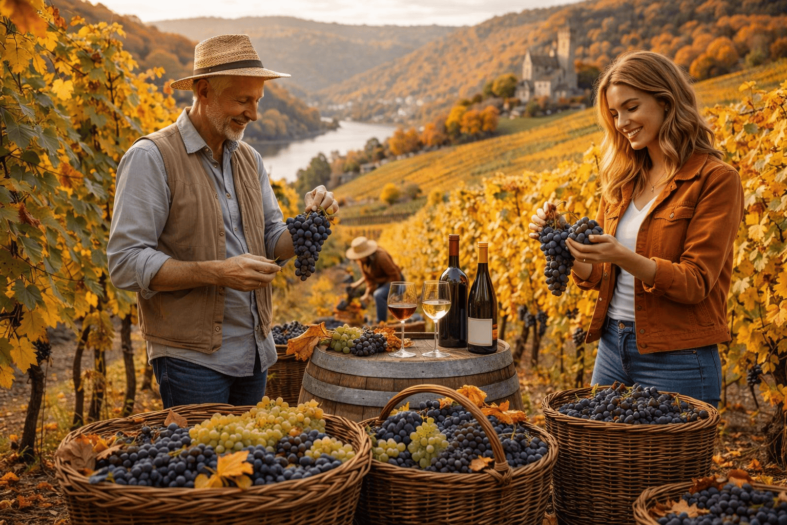 wine harvest season in European vineyards during fall