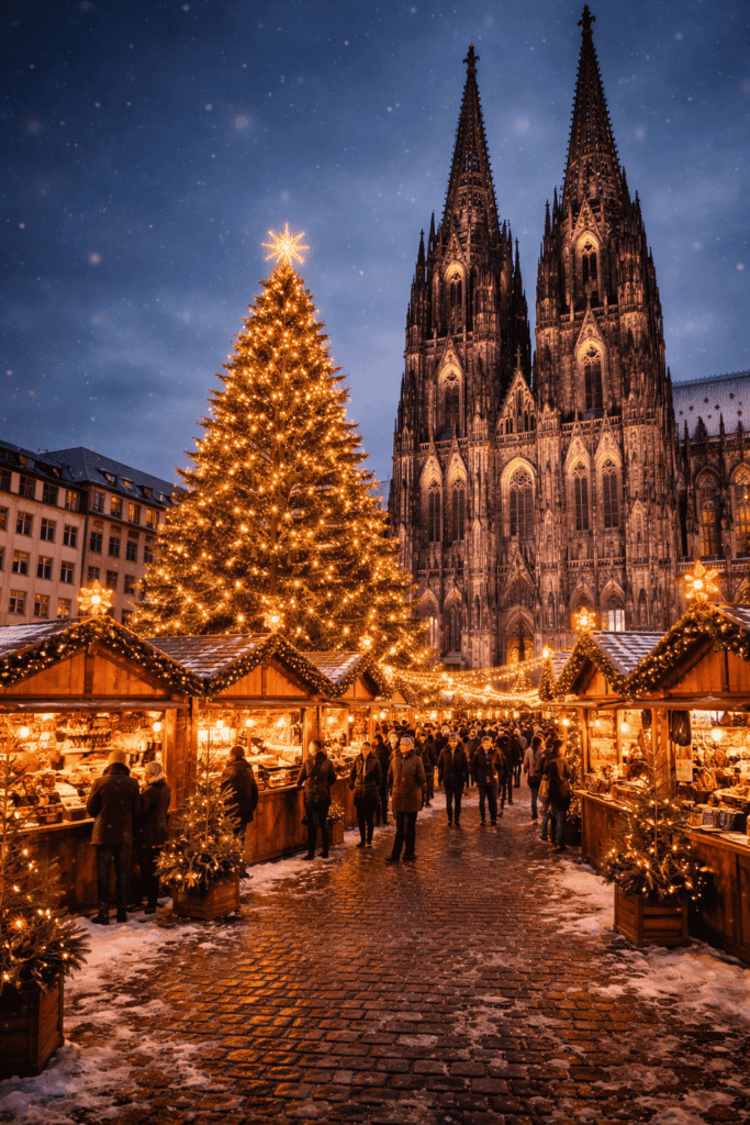 Strasbourg Christmas market cathedral lights Europe