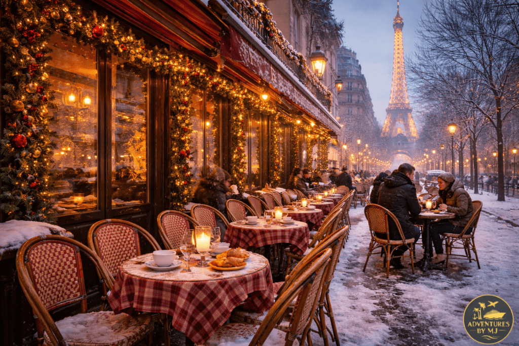 Winter city scene in Europe showing Paris and Rome during the quieter season to visit Italy France Spain.