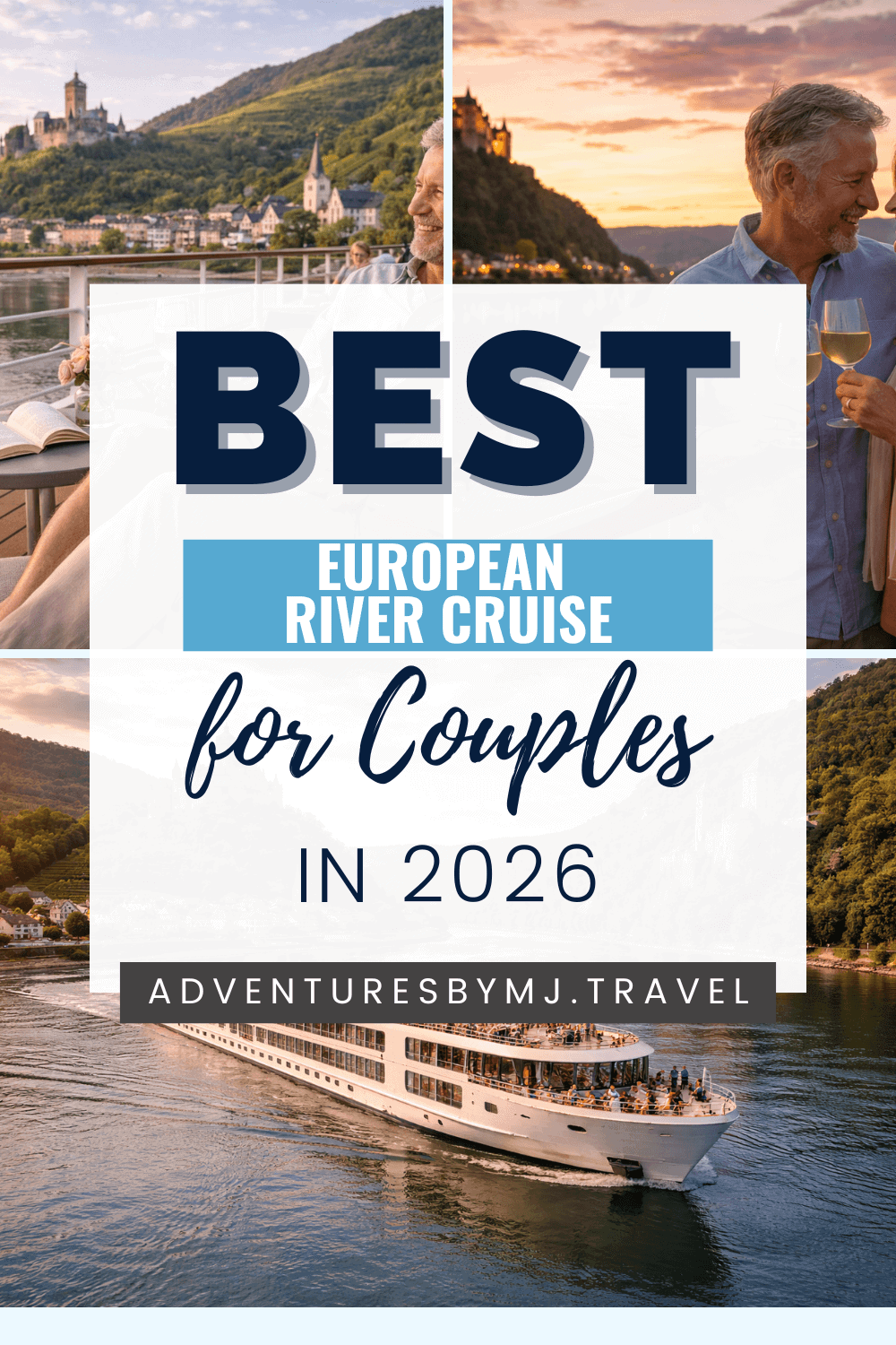 Couple relaxing on a European river cruise with scenic castle views, promoting best European river cruises for couples in 2026