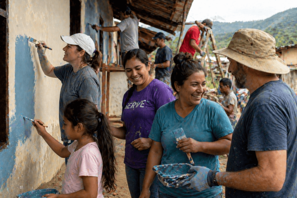 Church mission team serving alongside a local community partner on a short-term mission trip