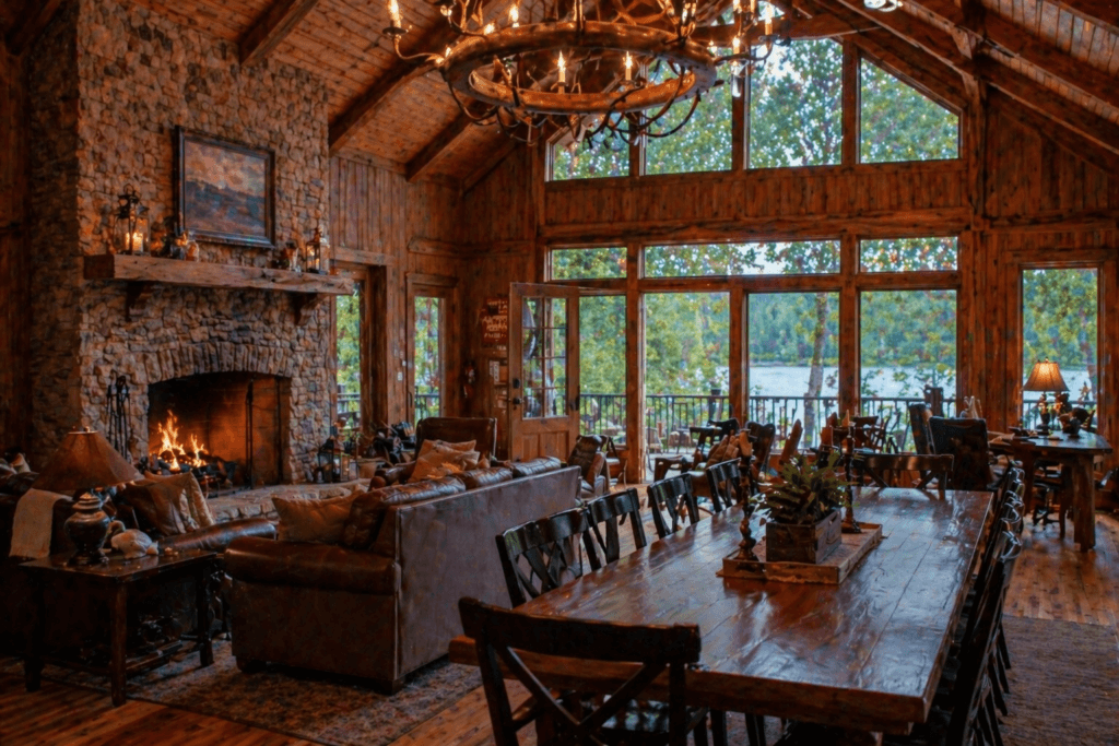 Christian retreat center cabins by a lake on a church retreat weekend