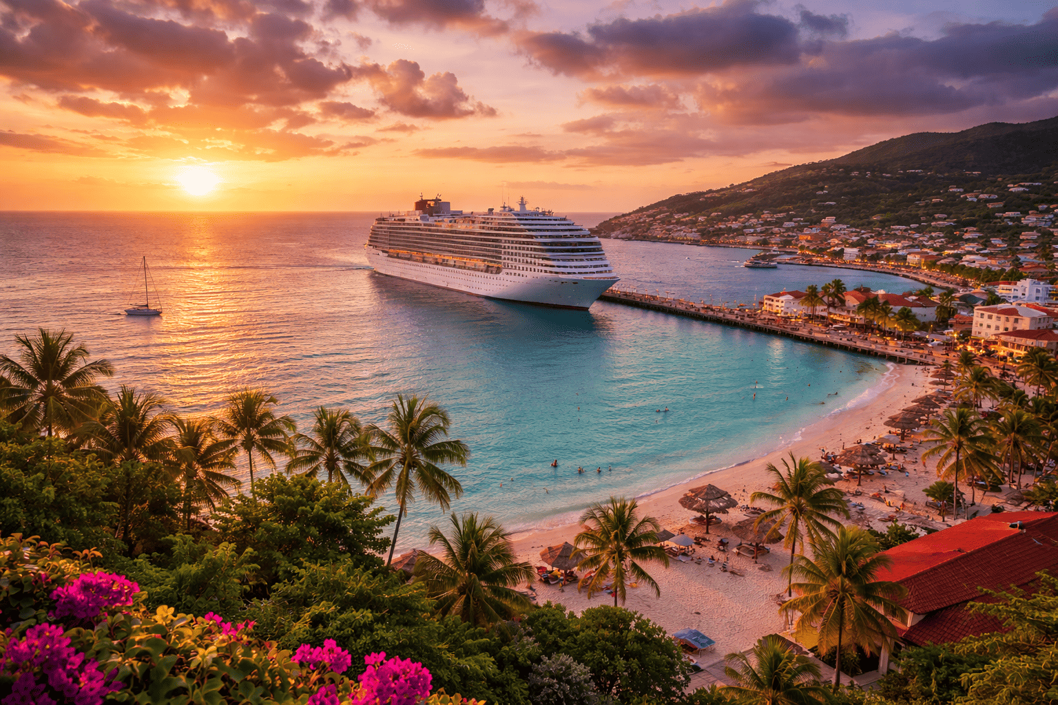 cruise destination scenic port sunset travel inspiration