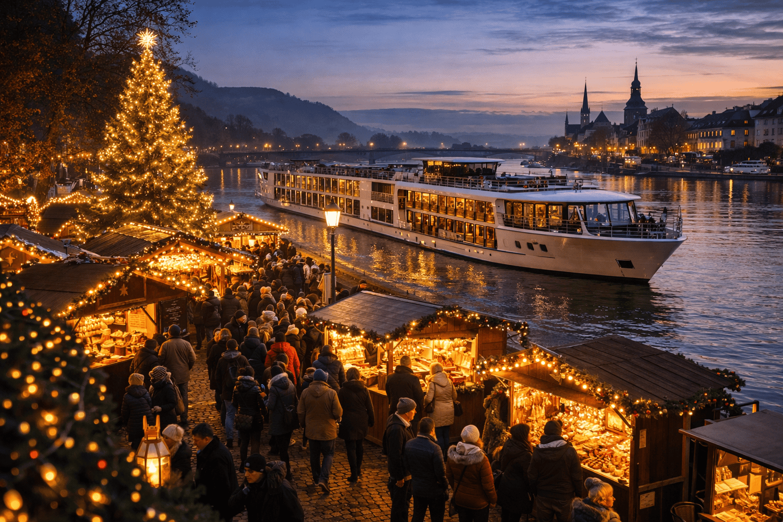 Europe Christmas market river cruise festive lights winter travel