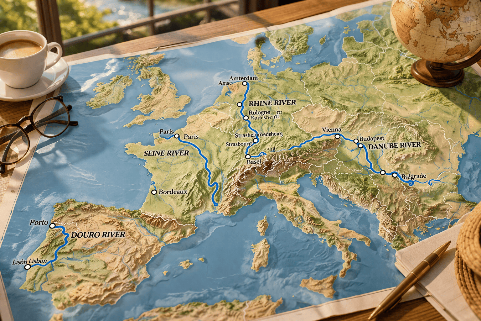 European river cruise routes map Rhine Danube Seine Douro