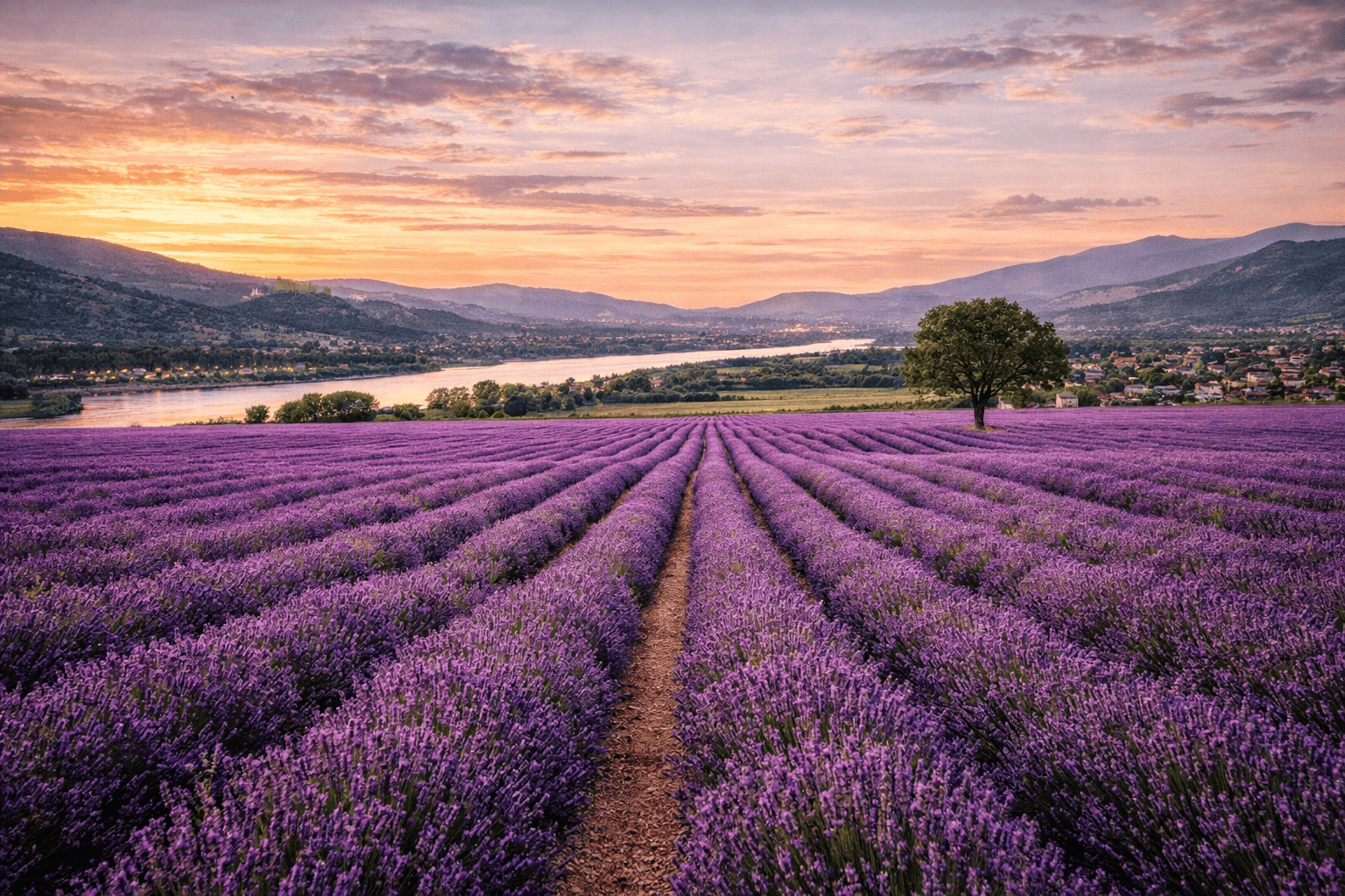 Lavender fields in full bloom in Provence near the Rhône River cruise route in southern France
