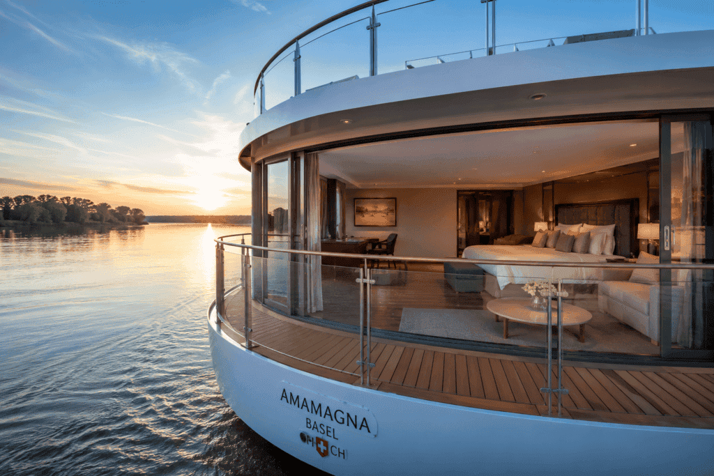AmaWaterways AmaMagna double-wide river cruise ship on the Danube River