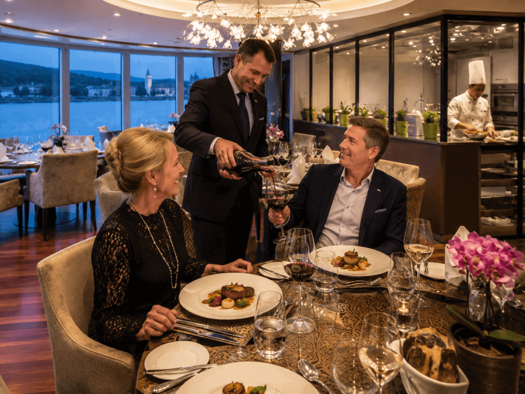 The Chef's Table specialty restaurant on AmaWaterways featuring a multi-course tasting menu with wine pairings