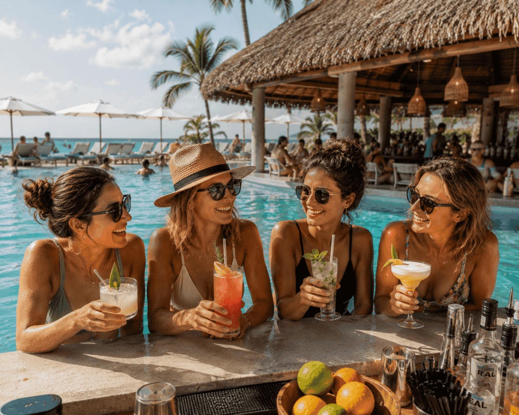 Group of women celebrating at a Cabo San Lucas all-inclusive resort