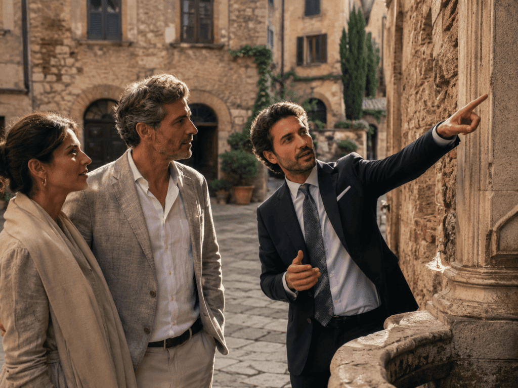 Couple enjoying a private Tuscan vineyard tour on a custom-planned honeymoon trip.
