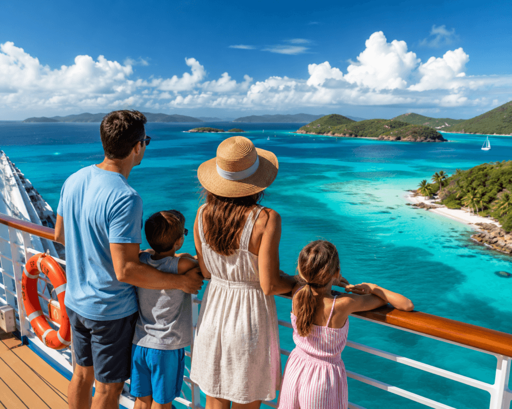 Family enjoying a Caribbean cruise vacation booked through a travel advisor