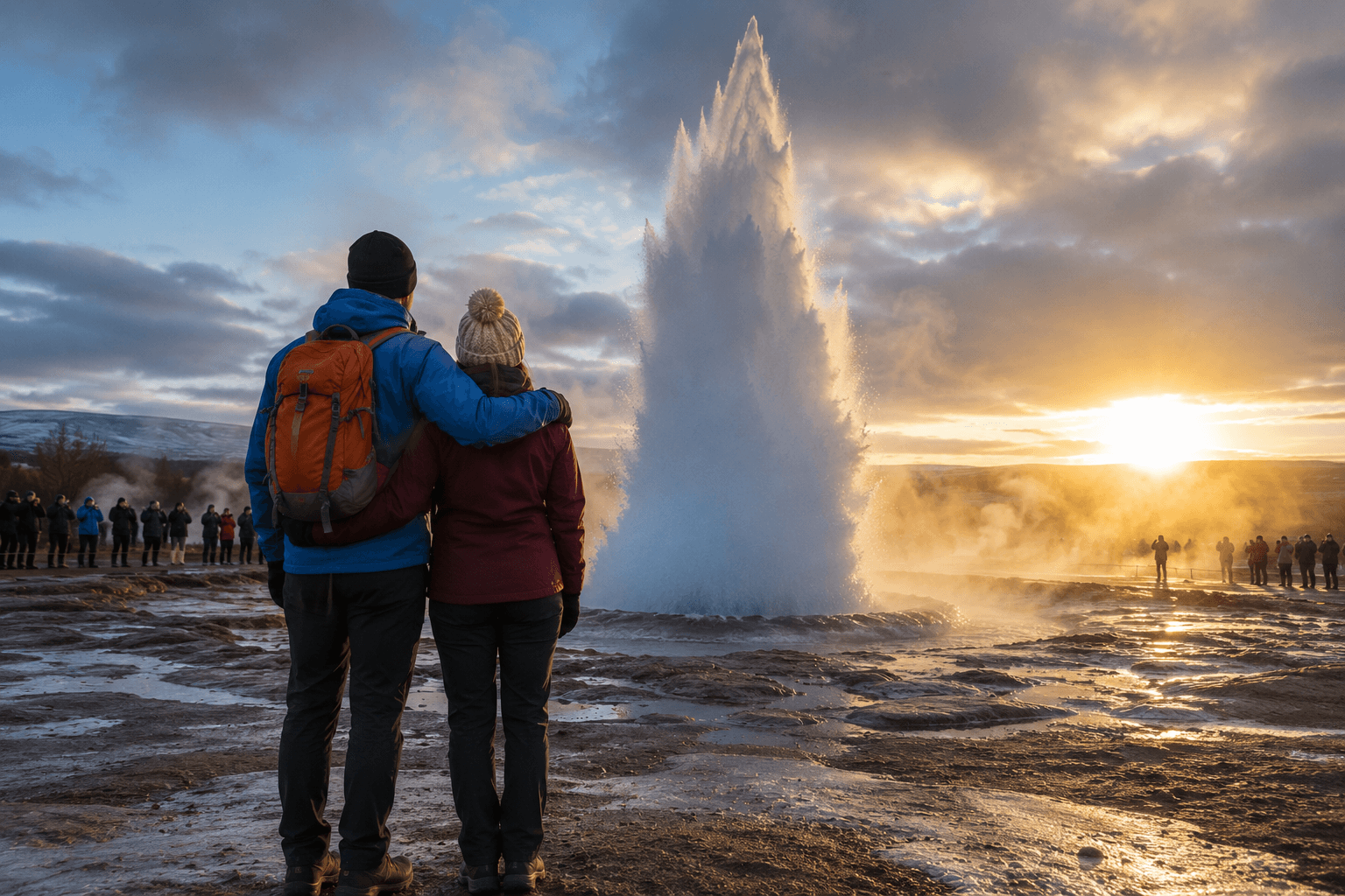 Couple hiking across a glacier in Iceland, one of the top adventure honeymoon destinations for 2026