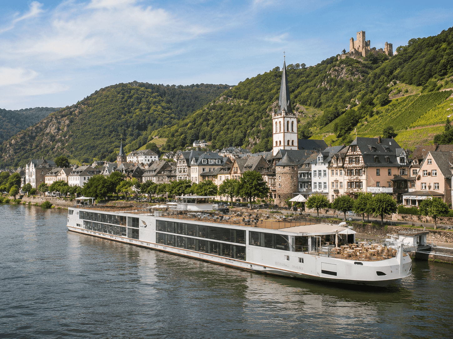 Viking river cruise passengers on a guided excursion along the Rhine River.