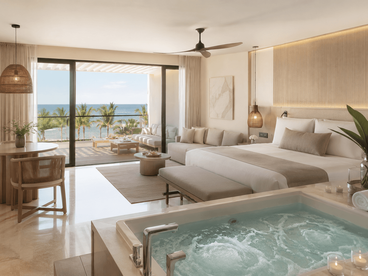 All-suite room with in-suite jacuzzi at Excellence Carmen Punta Cana, an adults-only Punta Cana all-inclusive resort