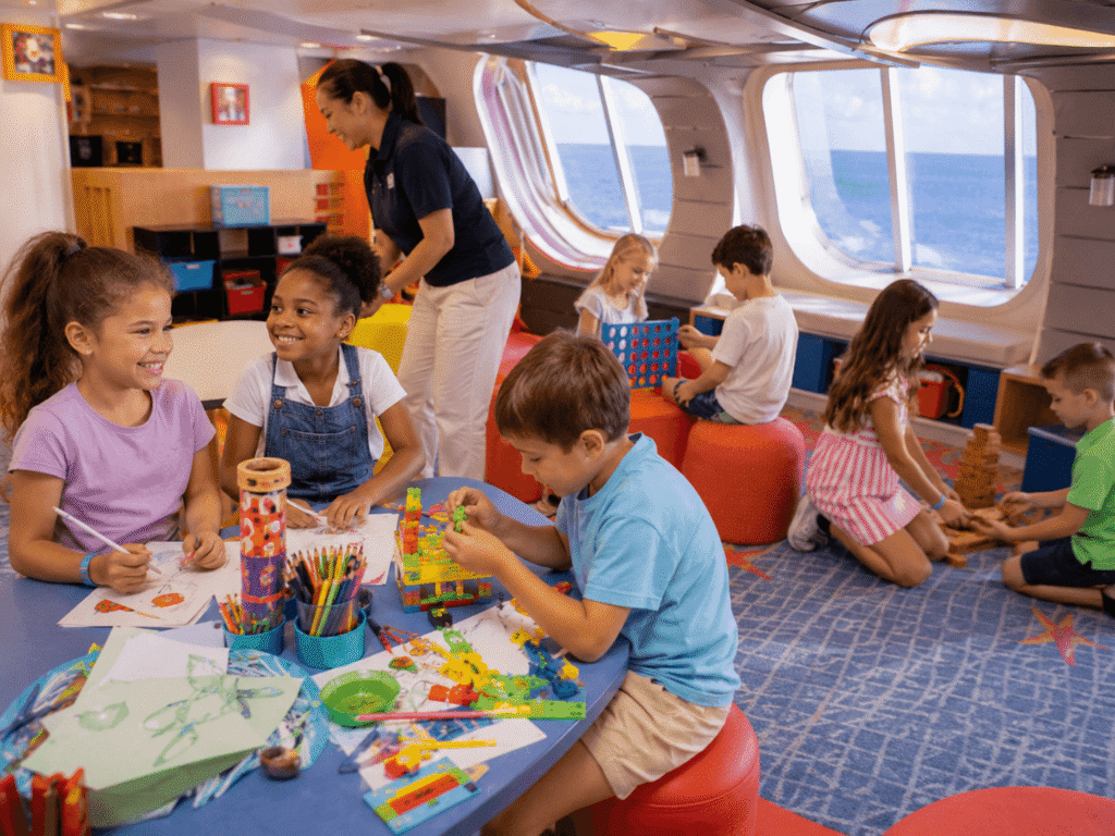 Kids playing in a cruise ship kids' club during a family cruise