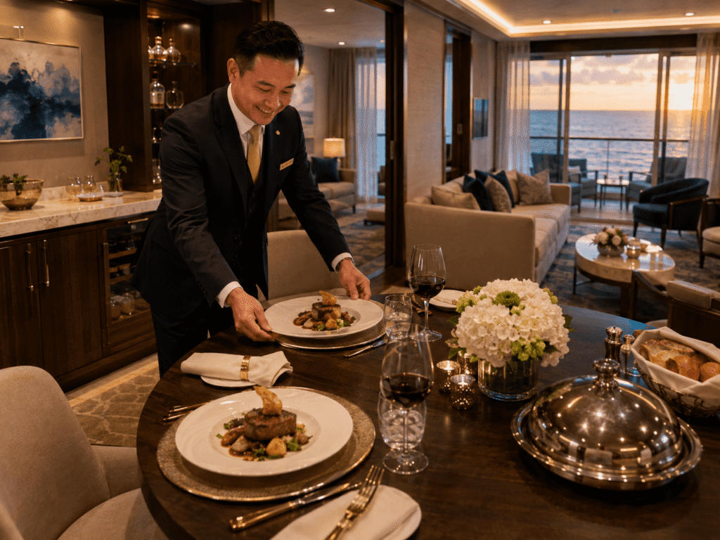 Haven butler plating an in-suite dinner delivered from a specialty restaurant